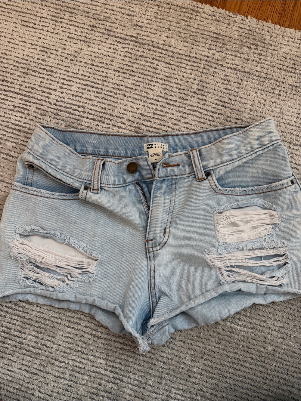 Billabong Light Blue Ripped Denim Short Shorts size 26